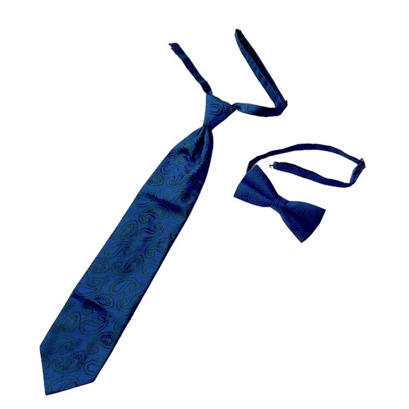 Pronto Uomo Formal Tie Set Pre-Tied Adjustable Blue and Black Paisley - Picture 1 of 11